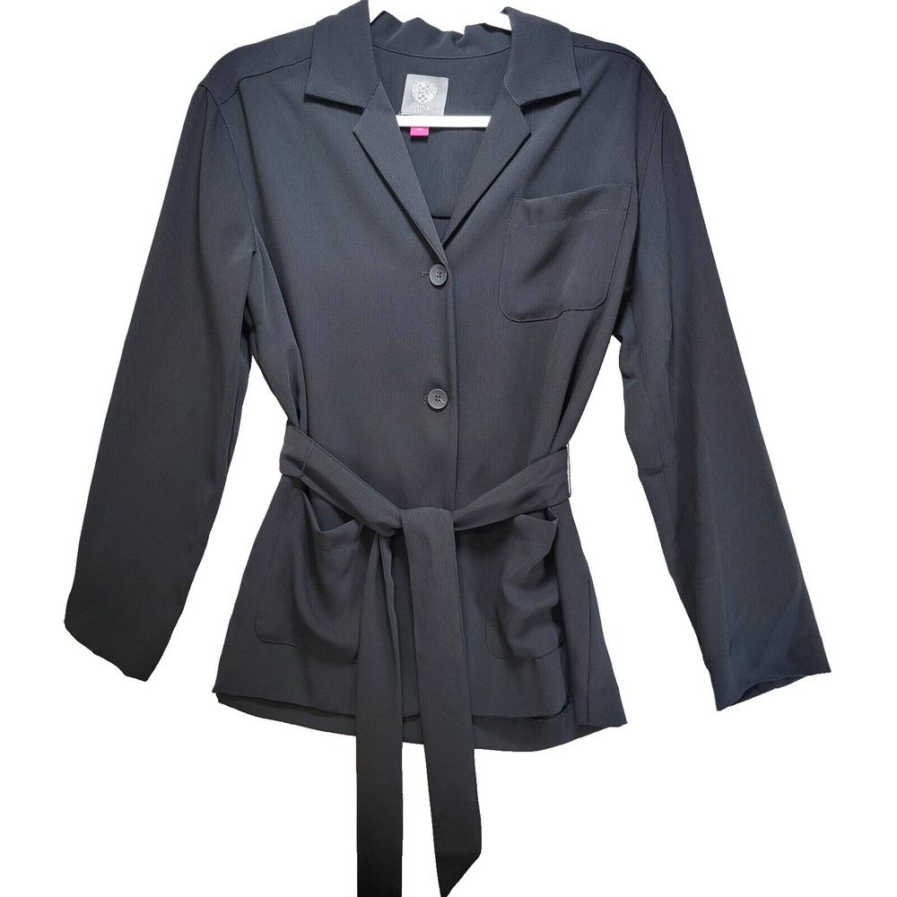Vince Camuto Blazer Womens XS Unstructured Jacket Belted Pockets Office Black